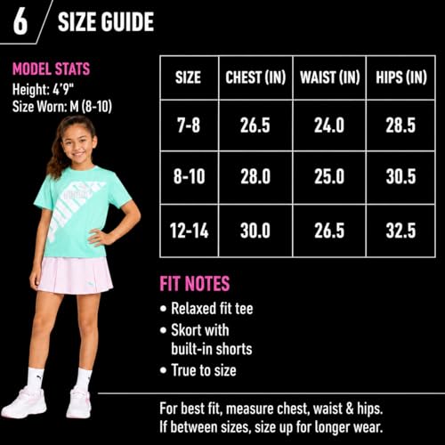 Image of PUMA Girls Athletic Skort Set - 2 Piece Workout Set Active Skirt with Shorts & Short Sleeve T-Shirt Girls Athletic Outfit