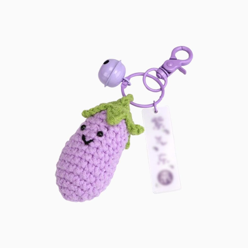 Hoepavy Cute Keyring,Key Chains For Women,Hook Woven Eggplant Keychain Backpack Decoration,Mobile Phone,Car Key Pendant