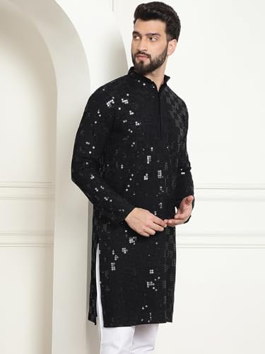 Image of SOJANYA (Since 1958 Men's Cotton Embroidered Sequinned Long Kurta