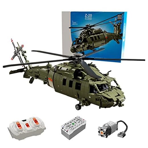 FunMate Technik WW2 militär helikopter, byggstenar med 4 minifigurer, 1800 delar Helicopter, byggsats kompatibel med Lego Technic flygplan – RC version