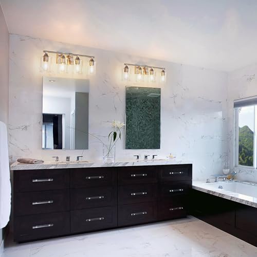 Image of 4-Light Bathroom Light Fixtures,Brushed Nickel Vanity Lighting Fixtures,Modern Wall Lighting Sconces for Mirror Bedroom Living Room Vanity Table Hallway