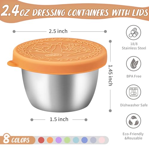 Image of 8 Pack - 2.4 Oz Small Salad Dressing Containers To Go, Sauce Cups with Lids