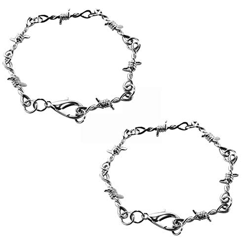 Gothic Punk Barbed Wire Thorns Chunky Brambles Link Chain Bracelet Set Couple Friendship Hip Hop Rock Cool Adjustable Bangle Jewelry for Women Men