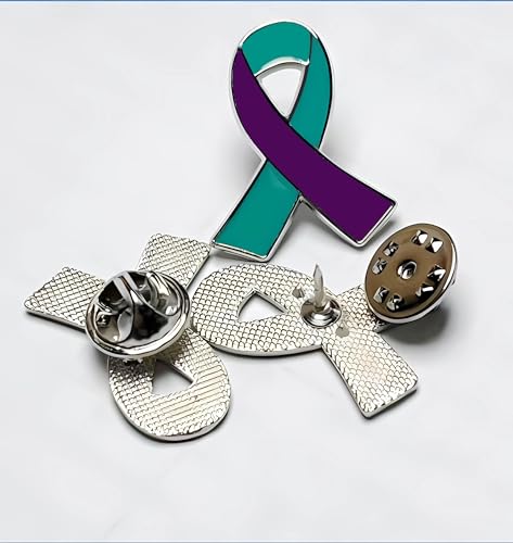 25/50/100/200 pieces Metal enamel Suicide Prevention Awareness Ribbon Pin Purple Teal Ribbon Lapel Pins Sexual Assault Awareness brooches Pin Public Charity Campaign Supplies badge Bulk3