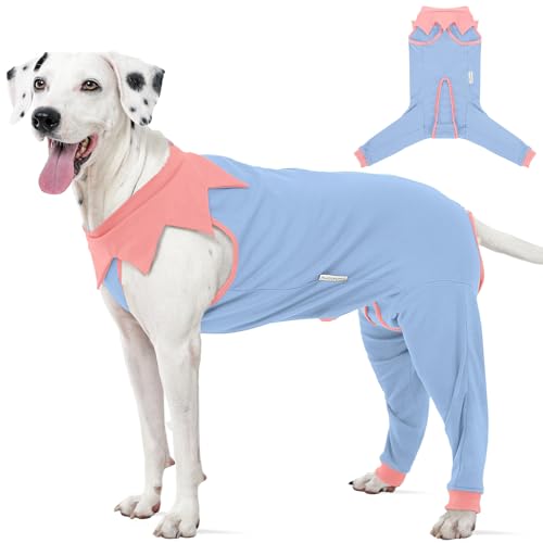 FUAMEY Dog Recovery Suit with Padded Rear Leg Sleeve,Zip-Up Dog Onesie for Spay Neuter Surgery,Dogs Bodysuit Prevents Licking Wounds on Thigh Incision