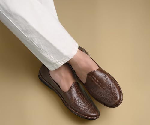 Image of LOUIS STITCH Men's Ethnic Slip On Embroided Mojaris | Stylish Nagra Juti for Men | Lightweight and Comfortable Stylish Embroided Jutis and Mojaris for Kurta Pajama | LSAXNGED