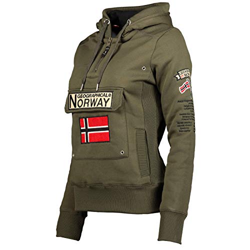 Geographical Norway Gymclass Sweat a Capuche Femme, Enfilable, Kaki, L(taille fabricant3)