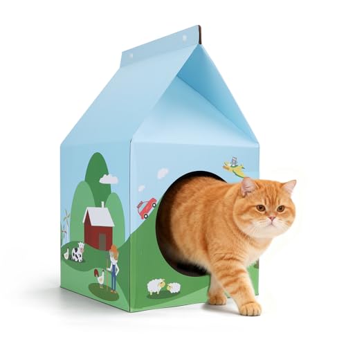 Nobleza Katzenhaus Pappe mit Kratzbretter Katze & Katzenminze, Einfach zu Montierendes Katzen Kratzmöbel für Verschiedene Wohnkultur, Kratzbrett...