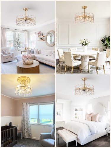 Image of 20 inch Gold Fandelier Ceiling Fans with Lights, Flower Chandelier Ceiling Fan