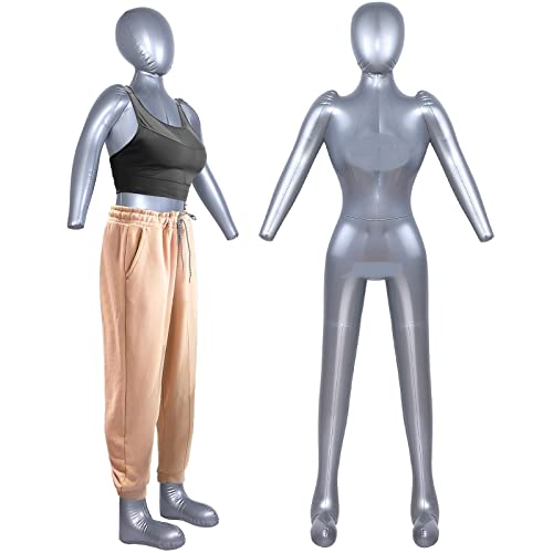 2 Pieces Inflatable Full Body Mannequin Dress Display Torso Dummy Model Silver Mannequin Body PVC Dress with Arms and Legs Model Display for Retail Clothing Shops (Female)