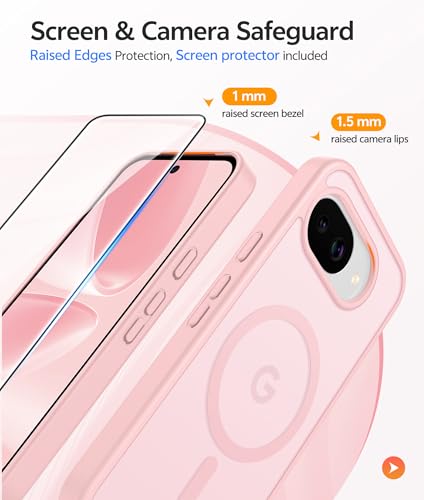 Image of FNTCASE for Google Pixel 10a Case: [Compatible with Magsafe] Translucent Matte Cases with [Screen Protector] Military Grade Shockproof Protective Magnetic Phone Cover for Pixel 10A - Light Pink