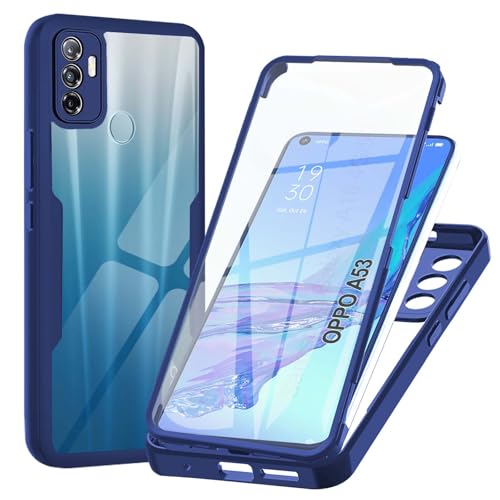Cover per Oppo A53 / Oppo A53s, Custodia Antiurto con Protezione dello Schermo Integrata, 360° Sottile Cover Transparente Silicone Custodia per Oppo A53 4G / A53s 4G, Blu