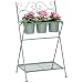 Outsunny Soporte de Metal para Plantas Plegable con 3 Macetas Incluidas y Estante Inferior Porta Macetero Decorativo de Flores para Interiores y Exteriores 47x37x78,5 cm Verde
