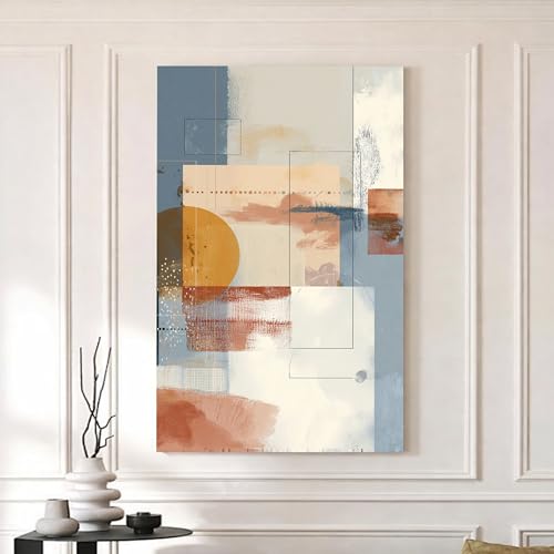 Image of Modern Abstract Stretched Canvas Painting For Living Room | Multicolor Geometric Stretched Canvas Wall Art For Livingroom Home Decor, Bedroom, Hallway's, Office, Hotel - 56x86 cm