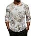 Mens Fashion Casual Loose Pullover Tops Printed 3/4 Sleeve Henley Shirts Comfortable 3 Button Crew Neck Blouses