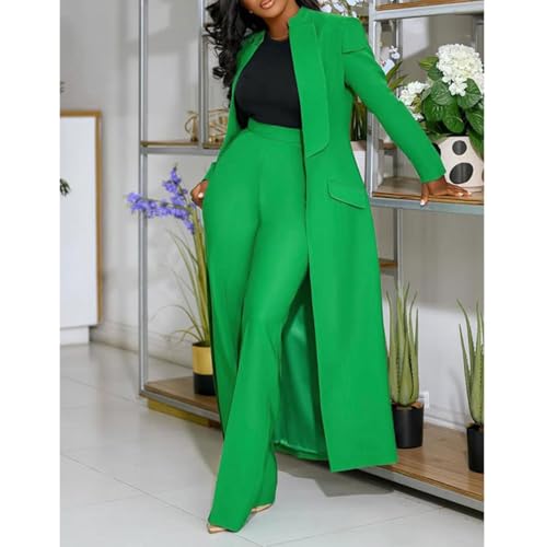 Two Piece Sets for Women Business Casual Long Blazer Jackets High Waisted Straight Leg Pants Suits Set4