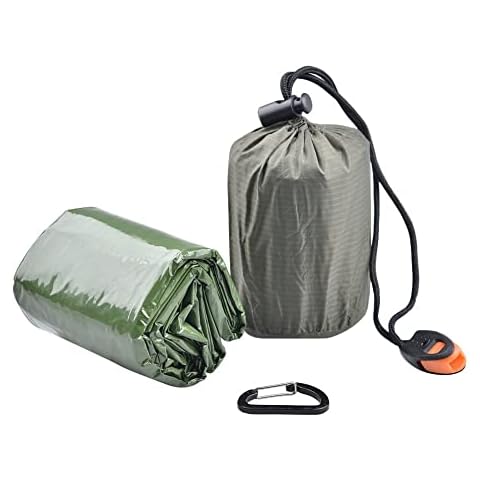 DONGKER Notfalldecke Schlafsack, 1 Pack Biwaksack mit Pfeife und Karabiner, Wasserdichter Leichter Hitzeabweisend Kälteschutz Cover