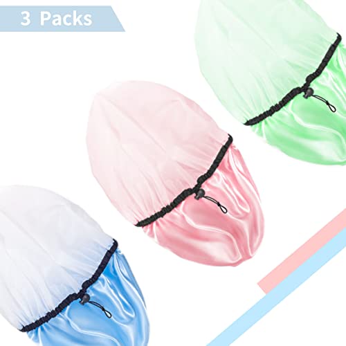 Auban Shower Cap for Women, Adjustable Reusable, Extra Large, Double-Layer Waterproof Bathing cap, Waterproof Exterior, EVA Lining, Hair Cap for All Hair Lengths, 3 Colors