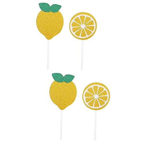 DECOMELODY 48pièces Décorations De Gâteau Cupcake Pour Anniversaire Topper Forme De Citron Avec Sequins Brillants Pour Fête Thématique