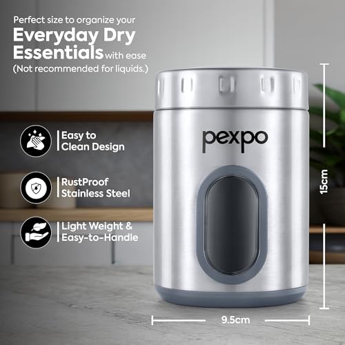Image of Go24 pexpo Freshmate Stainless Steel Container 1000ml (Set of 4) | Transparent Kitchen Storage Container | Airtight | Multipurpose | Jar for Dry Fruits, Dal, Snacks, Tea, Coffee, Sugar - Matte Finish