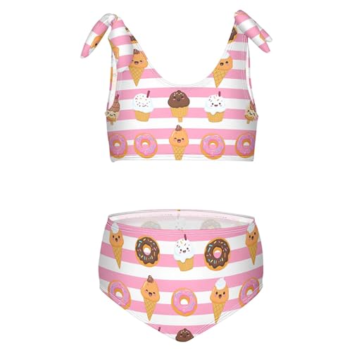 Image of Girls Tankini Swimsuit 2 Piece Pink Unicorn Donuts Summer Beach Bikini Bathing Suit 3T