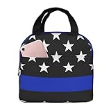 American Blue Line Flag Pattern Black Lunch Bag Insulated Lunch Box Reusable Lunch Tote Bag Lunchbag For Work Picnic Travel