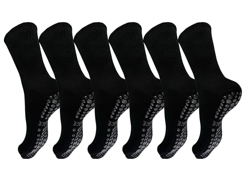Winterlace Pilate Socks with Grips 6 Pairs Womens Cotton Non Slip Gripper Yoga Dance Ballet Gym Crew Sock (US, Alpha, One Size, Regular, Regular, Black)