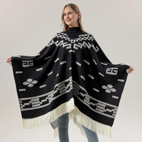Women's Fashion Travel Shawl Wrap Pullover Poncho Cape Long Pashmina Blanket for Fall Winter Tassels Sweater Top4