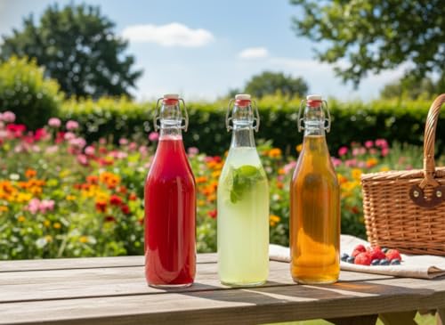 Image of Vency Fliptop Glass glass bottle 1 litre for Fridge, Transparent, Leakproof Flip Cap, Airtight Seal, for Milk, Juice, Cold Beverages, Durable, Scratch-Proof, Freezer Safe (Rocco)
