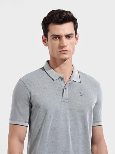 Image of The Indian Garage Co Men Regular Fit Textured Polo Neck Half Sleeves Tshirt