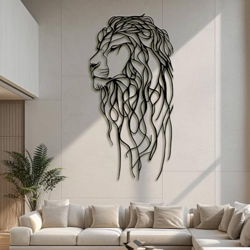 Décoration murale lion en métal noir 75x150 cm pour salon