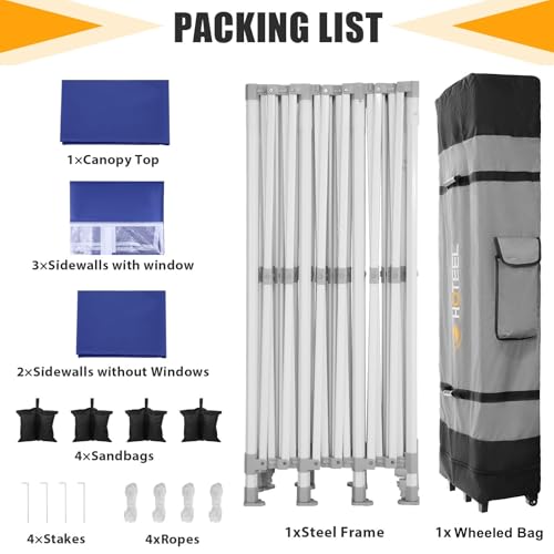 Image of HOTEEL 10x30 Heavy Duty Pop Up Canopy Tent with 5 Sidewalls&Wheeled Bag, Commercial Event Party Tent Wedding Instant Canopy Waterproof, Upgraded Thicked Hexagonal Legs, UV 50+, Deep Blue