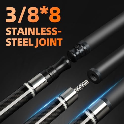 Kmise Carbon Fiber Pool Cue Stick 58", Billiard Cue Sticks 23oz, Low Deflection Pool Cue with 12.5mm Tip, Professional Billiard Carbon Fiber Pool Sticks for Adults, 23oz - 4