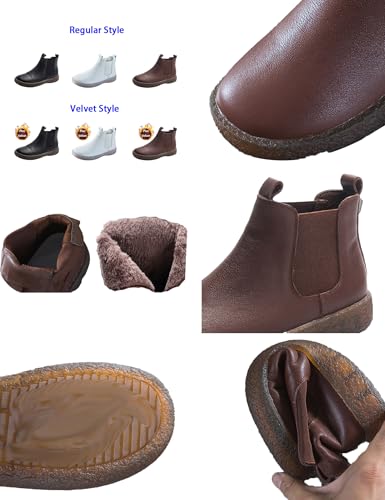 AngryMonkey Women's Leather Chelsea Elastic Ankle Boots,Fall/Winter Comfort Pull-on Ox Softsole Casual Dress Flat Short Booties2