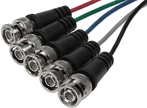 Image of 1 Foot VGA (15-Pin Sub-D) Female to 5 BNC Male V G A Monitor Splitter Cable - Coax HD15 SVGA to 5 BNC RGBHV Monitor Cable M /F + Coupler
