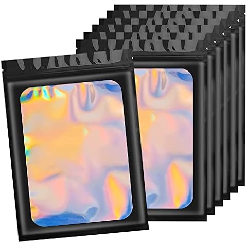 10.5x10cm 50 Grip Foil Ziplock Bags, Black Small Clear Plastic Bags, Resealable Storage Pouches, Poly Zip Lock Bags, Perfect for Kitchen Storage, Jewellery, Diamond Painting, Small Cookies and Sweets Cover