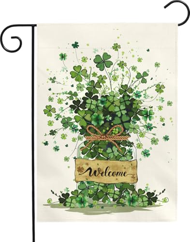 Dacawin Spring Garden Flag 12x18 Inch Welcome Clover Design Double Sided Outdoor Yard Flags Seasonal Porch Patio Lawn Farmhouse House Banner Decorations for St Patricks Day and Everyday Home Décor