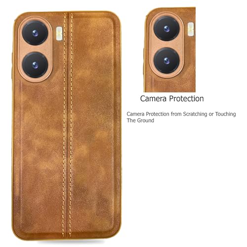 Image of A rtistque Premium Thread Leather Back Cover Case for Vivo T2x 5G | Drop Protection | Smooth Grip | Raised Camera Edges - Brown