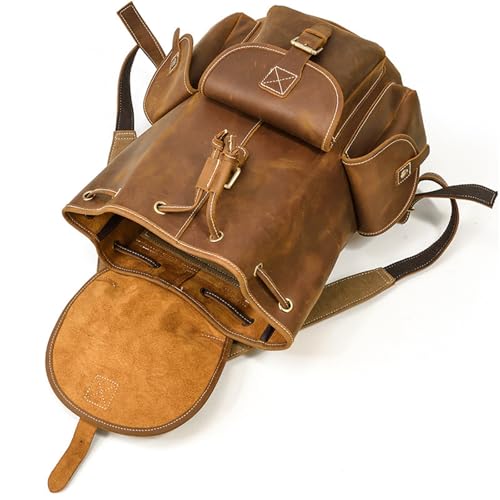 Mens Backpack Men's Leather Backpack Men's Leather Shoulder Bag Out Travel Bag for Camping Outdoor Sport,Brown-40x32x20cm4