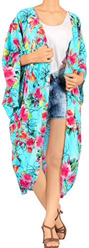 HAPPY BAY Vestido Ocasional de la Playa Blusa Floja de Las Mujeres Kimono Azul_V963 XXL-3XL Cover