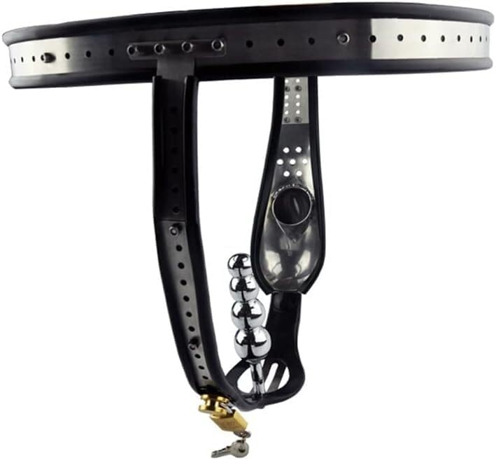 Anal Butt Plug Lockable Stainless Steel Chastity Device with Anal Plug Beads Underwear Lock Ring Cage Sex Toys