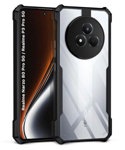 Image of WOW IMAGINE Shock Proof Clear Protective Back Case for Realme Narzo 80 Pro 5G - AirEDGE Technology | 360 Degree Camera Protection | Transparent Hybrid Back Case Mobile Cover - Black