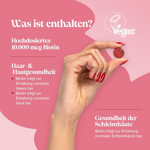 Biotin Hochdosiert - 10.000 mcg - Für 2 Monate - Vegan Haar Vitamine - Haarausfall Frau - Haarwachstum Beschleunigen - Biotin Komplex für Haut Haare Nägel - 90 Gummies - Novomins