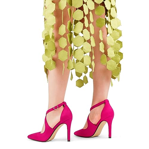 COLETER Womens 4" Pointed Toe D'Orsay Pumps Stilettos High Heel Crossed Ankle Strap Dress Shoes3