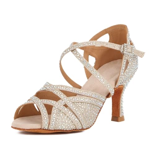 Chaussures de danse salsa latine femmes avec strass et talons de bal à lanières croisées