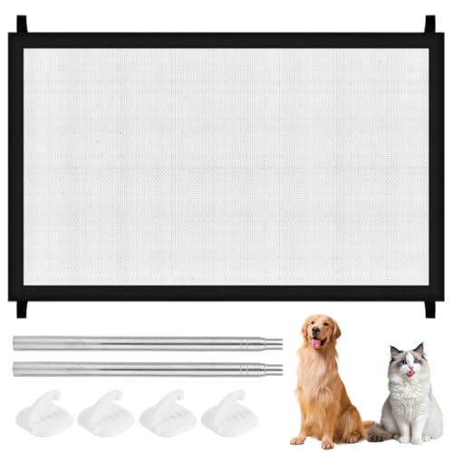 1 corrimano per scale senza fori,protezione per scale per cani, 110 x 72 cm, corrimano per scale senza fori, recinzione retrattile,adatto per la sicurezza di piccoli animali e rete antinfortunistica.