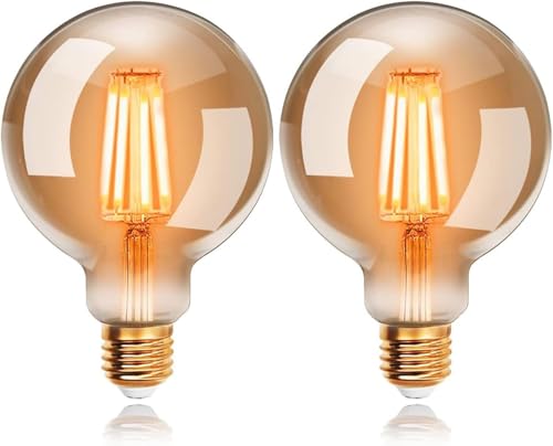 EXTRASTAR Edison Vintage Glühbirne, 80mm Durchmesser, Nicht Dimmbar, G80 E27 LED Filament Lampe, 8W Ersetzt 55W Glühlampe, 720 LM, 2200K Warmweiß, Bernsteinfarbenes Glas, 2 Stück
