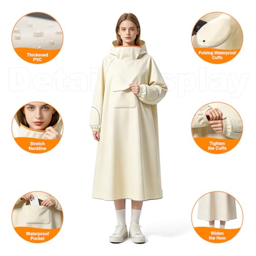 Image of PALAY High Collar Motorcycle Raincoat with Hood, Folding Hand Guard Flaps, PVC Full-Cover Riding Poncho with Front Pocket, Adult Women Raincoat for E-Bike, Scooter & Outdoor Riding
