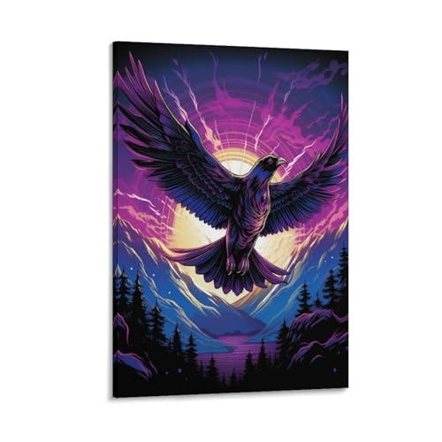 Peinture sur toile soaring eagle decoration murale oiseau grand format 50x75cm pour salon