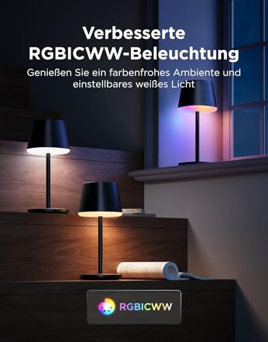 Govee Tischlampe Kabellos Akku, RGBICWW Tischleuchte Kompatibel mit Matter – Ansicht 2